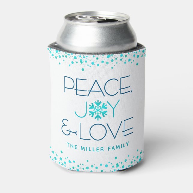 Enfriador De Latas Peace Joy Love Holiday Blue Snflake Name (Reverso de la lata)