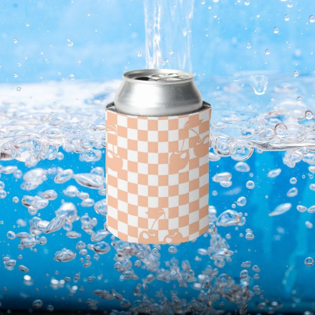 Enfriador De Latas Peach Fuzz Cherry Gingham Pattern (Peach Fuzz Cherry Gingham Pattern Can Cooler)