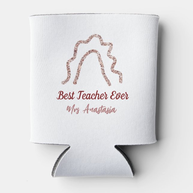 Enfriador De Latas Peach marron glitter rainbow teacher appreciation  (Anverso)