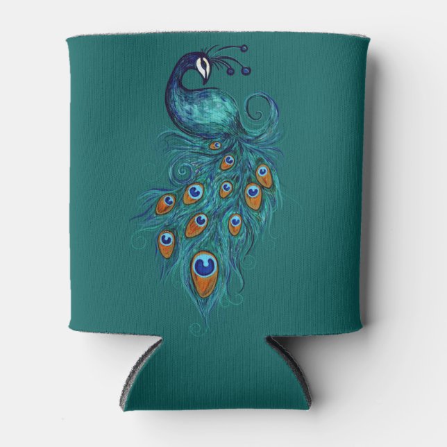 Enfriador De Latas Peacock Feathers Art (Anverso)