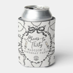 Enfriador De Latas Pearls Prosecco Black Coquette Bow Favor de cumple