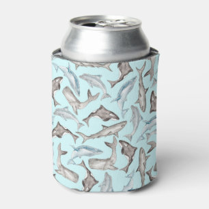 Enfriador De Latas Peces de acuarela oceánica en gris blanco azul