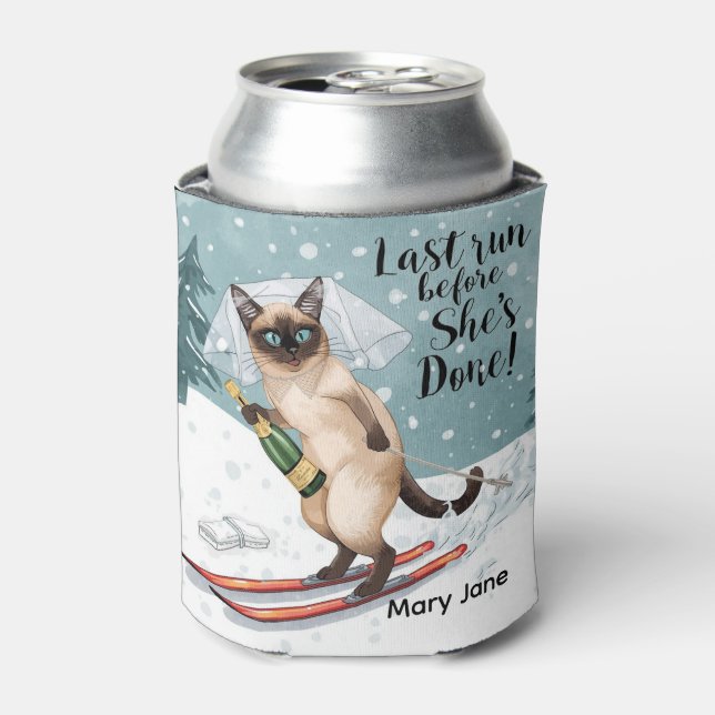 Enfriador De Latas Pegatina de Despedida de Soltera de Esquí Novia en (Lata Anverso)