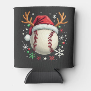 Enfriador De Latas Pelota de béisbol con cuernos de reno y Navidad 