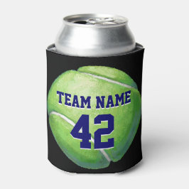 Enfriador De Latas Pelota de tenis con nombre y número de equipo
