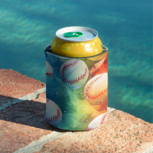 Enfriador De Latas Pelotas de béisbol con fondo multicolor