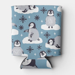 Enfriador De Latas Penguins Snowflakes Winter Seamless Pattern