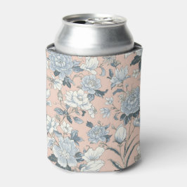 Enfriador De Latas Peonías Azules Floral Vintage Botánico Melocotón