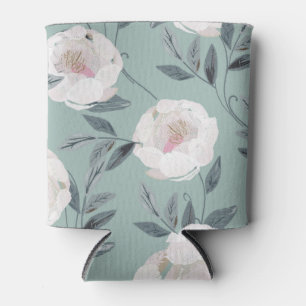 Enfriador De Latas Peonies de Rosas Blancas: Bordados Florales.