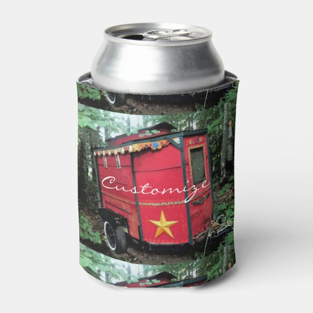 Enfriador De Latas Pequeña caravana gitana roja personalizada (Lata Anverso)