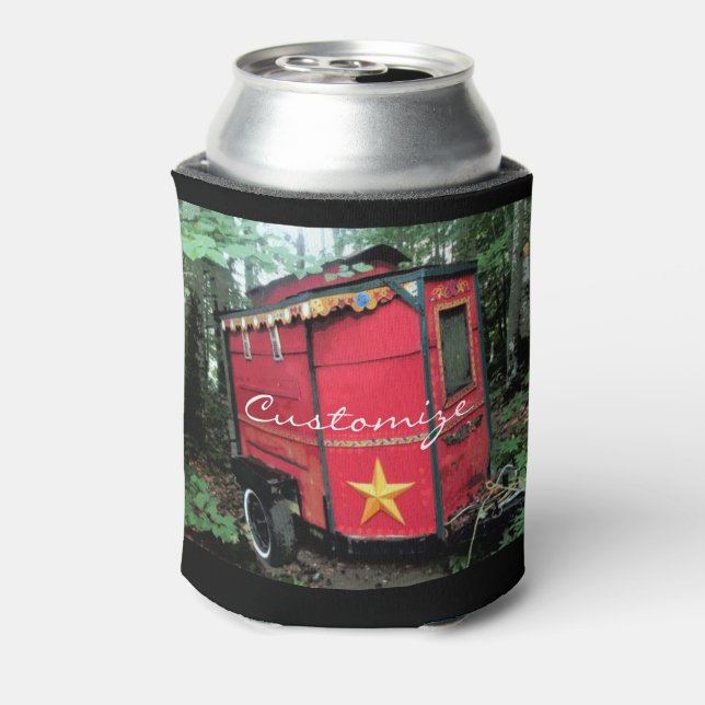 Enfriador De Latas Pequeña caravana gitana roja personalizada (Reverso de la lata)