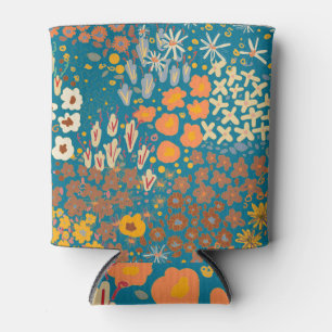 Enfriador De Latas Pequeño doodle de flores, colorido patrón floral.