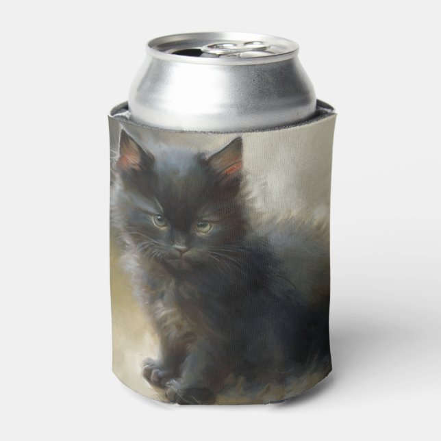 Enfriador De Latas Pequeño Gatito Negro Sombra (Lata Anverso)