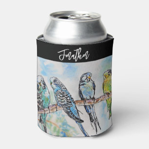 Enfriador De Latas Perico Periquito Pájaro Acuarela Hombres Pájaros