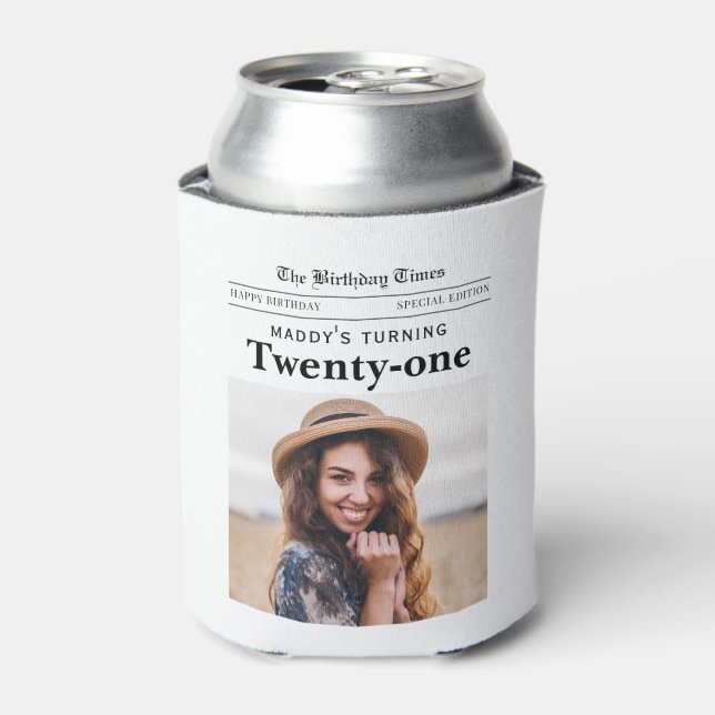 Enfriador De Latas Periódico de cumpleaños 21 (Lata Anverso)