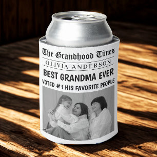 Enfriador De Latas Periódico personalizado   Mejor Abuela de la Histo