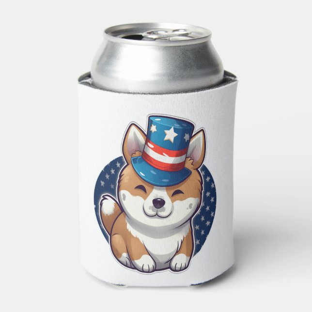 Enfriador De Latas Perro Akita con Día de la Independencia (Lata Anverso)