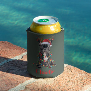Enfriador De Latas Perro Bulldog Francés Navidad Nombre Personalizado