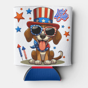 Enfriador De Latas Perro/cachorro lindo, patriótico, 4 de julio