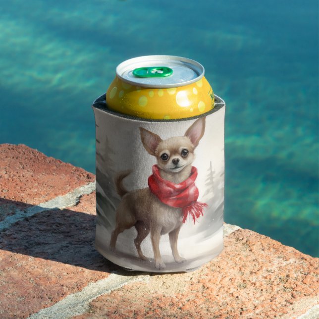 Enfriador De Latas Perro chihuahua en Navidades de nieve (Piscina in situ)