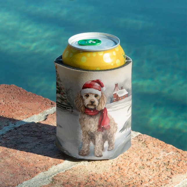 Enfriador De Latas Perro Cockapoo en Navidades de nieve (Piscina in situ)