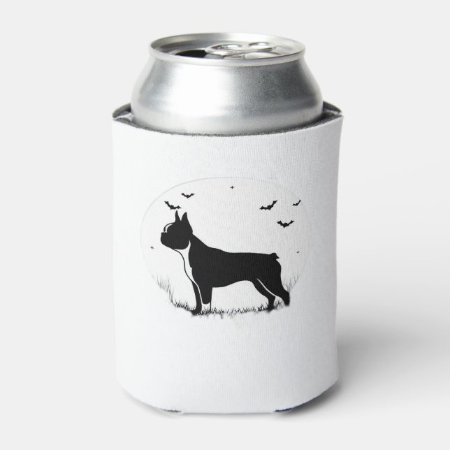 Enfriador De Latas Perro de Boston Terrier � Halloween Moon Silhouett (Lata Anverso)