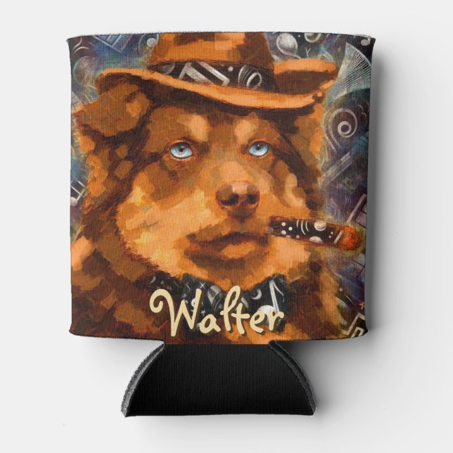 Enfriador De Latas Perro de gangster guapo con ojos azules personaliz (Anverso)