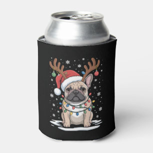 Enfriador De Latas Perro de Reno de Bulldog Francés de Navidad Luces 