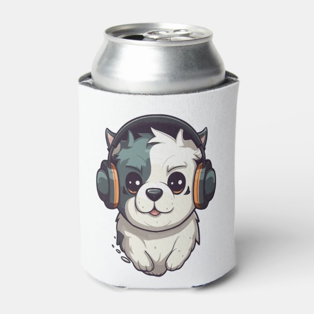 Enfriador De Latas Perro escuchando música (Lata Anverso)
