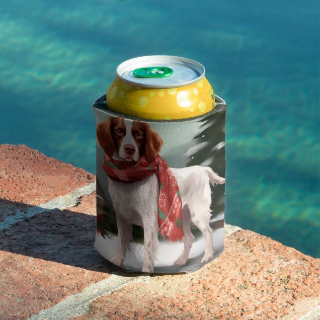 Enfriador De Latas Perro español de Bretaña en Navidades de nieve (Piscina in situ)