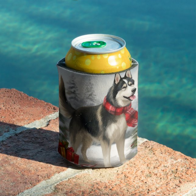 Enfriador De Latas Perro Husky Siberiano en Navidades de nieve (Piscina in situ)