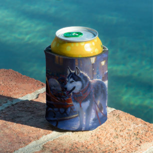 Enfriador De Latas Perro lobo siberiano Temporada festiva de Navidad
