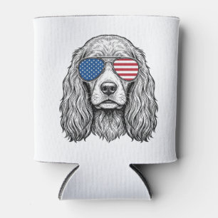 Enfriador De Latas Perro Patriótico con Gafas de Sol de Bandera Vinta