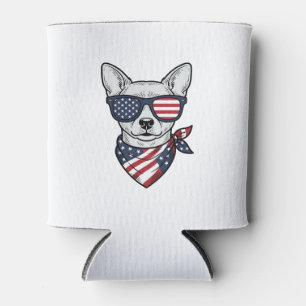 Enfriador De Latas Perro Patriótico con Gafas de Sol de Bandera Vinta