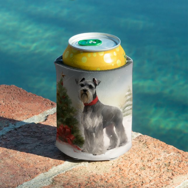 Enfriador De Latas Perro Schnauzer en Navidades de nieve (Piscina in situ)
