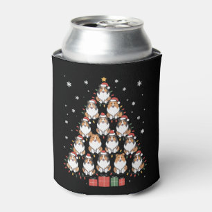Enfriador De Latas Perro Sheltie Navidad Árbol Gorro de Santa Luces X