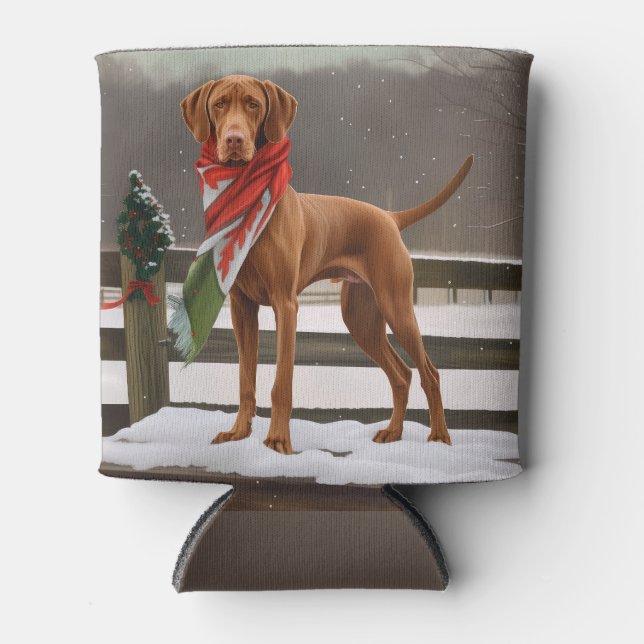 Enfriador De Latas Perro Vizsla en Navidades de nieve (Anverso)
