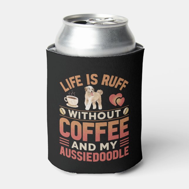 Enfriador De Latas Perro Y Café Aussiedoodle (Lata Anverso)