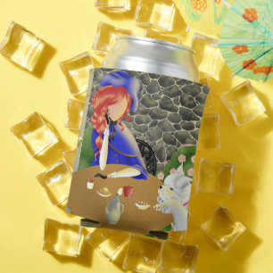 Enfriador De Latas Perro y dama en café al atardecer