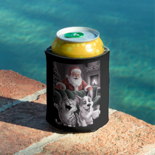 Enfriador De Latas Perro y gato divertido selfie con Santa Navidad