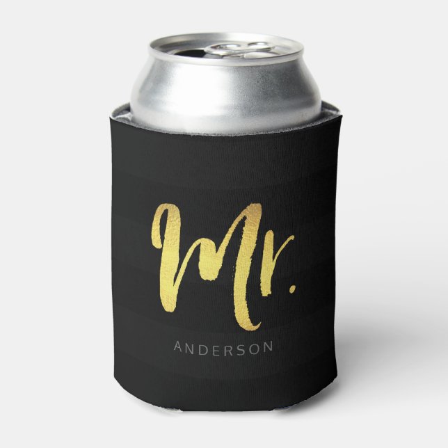 Enfriador De Latas Personalice con el nombre Faux Gold Mr Stripes neg (Lata Anverso)
