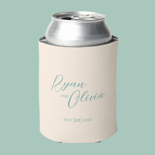 Enfriador De Latas Personalizable elegante boda Verde azulado beige (Subido por el creador)
