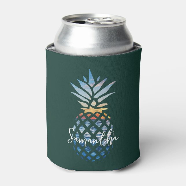 Enfriador De Latas Personalizada la piña tropical de la playa Sunset  (Lata Anverso)