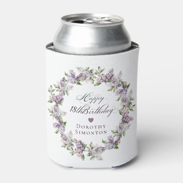 Enfriador De Latas Personalizado 18.º cumpleaños Flor Primavera Lilac (Lata Anverso)