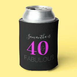 Enfriador De Latas Personalizado 40 cumpleaños 40 Fabuloso Neon Pink