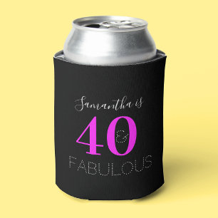 Enfriador De Latas Personalizado 40 cumpleaños 40 Fabuloso Neon Pink