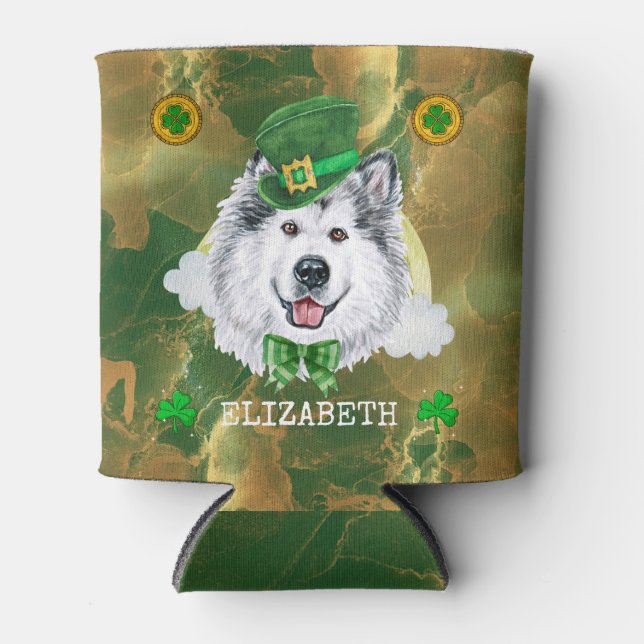 Enfriador De Latas Personalizado Alaskan Malamute Gold St Patricks (Anverso)