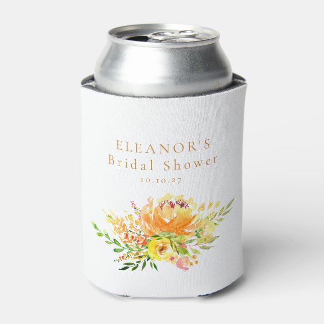 Enfriador De Latas Personalizado Amarillo acuarela Floral Bridal Show (Lata Anverso)