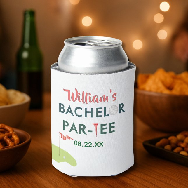 Enfriador De Latas Personalizado Bachelor Moderno Par-tee Golfer Fech (Subido por el creador)