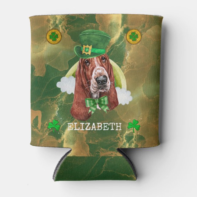 Enfriador De Latas Personalizado Basset Hound Gold St Patricks (Anverso)